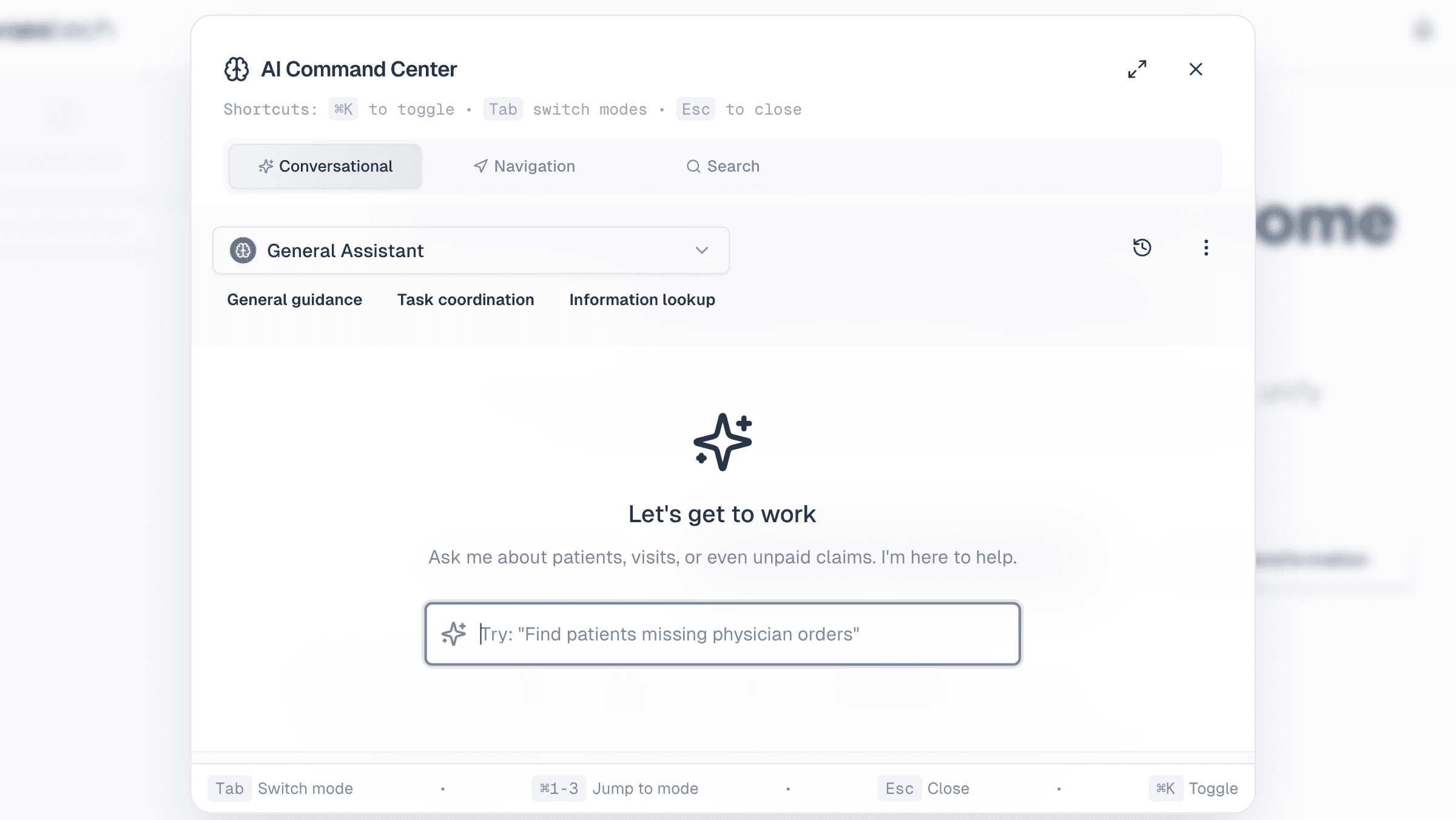AI command center showing natural language query and results